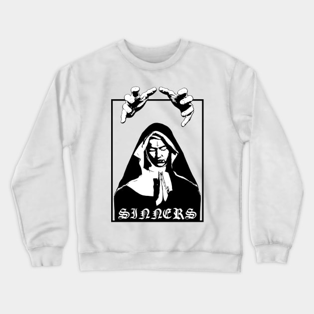 Sinners - Black Metal Design - White Crewneck Sweatshirt by Vortexspace